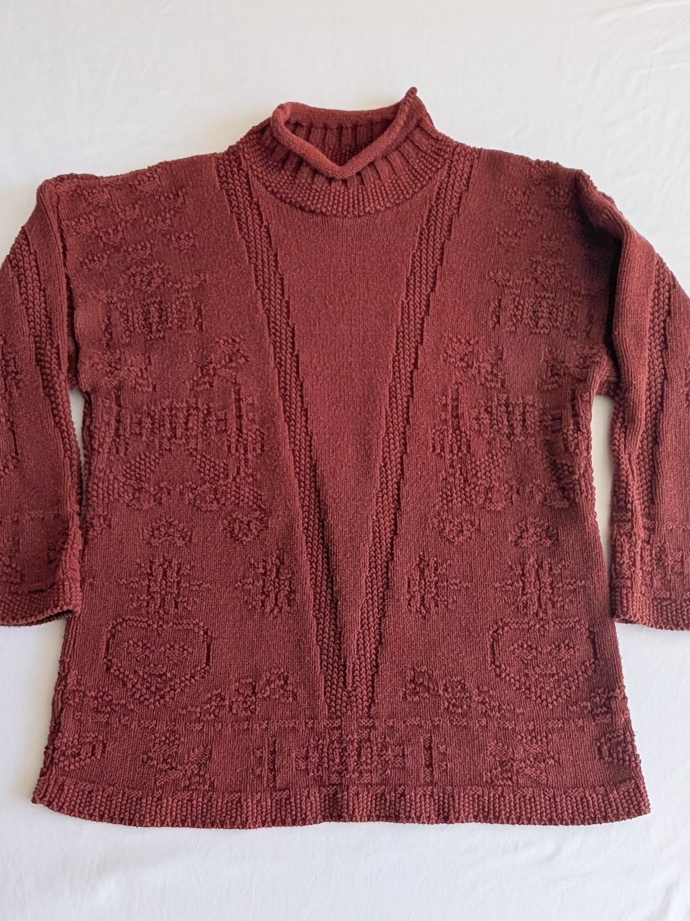 A Knitch Above Vintage Maroon Sweater Red Cable Cotton 90s Cute Size Large